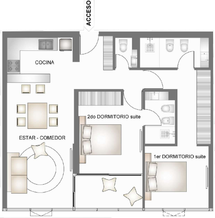 Plano 2 dormitorios B